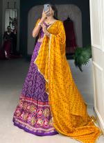 Tusser Silk Purple Traditional Wear Printed Ready To Wear Lehenga Choli